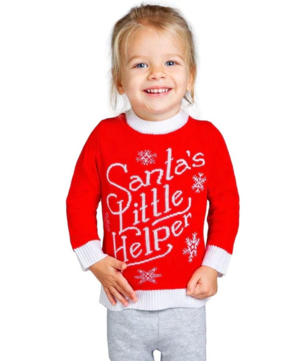 TIPSY ELVES Santa's Little Helper Ugly Knit Christmas Sweater Red & White Kids S